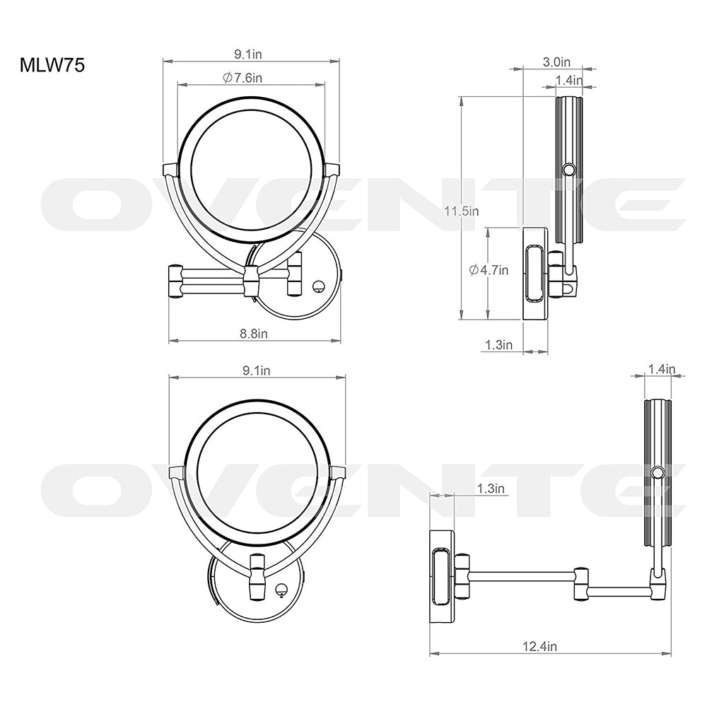 Ovente 7.5” Double Sided Wall-Mounted Vanity Mirror with LED Light MLW75 Series