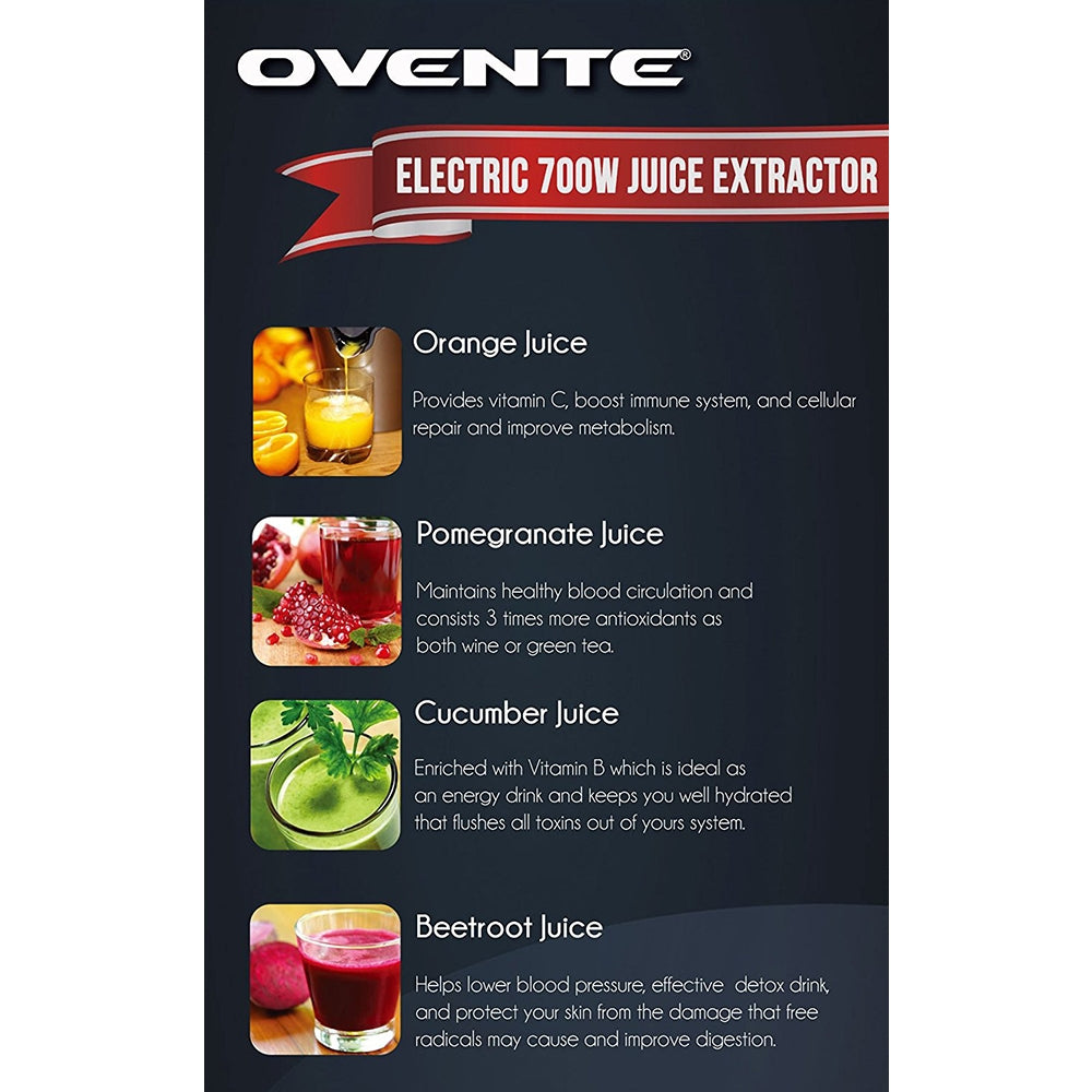 Ovente Wide Mouth Cold Press Juicer JE7607BR