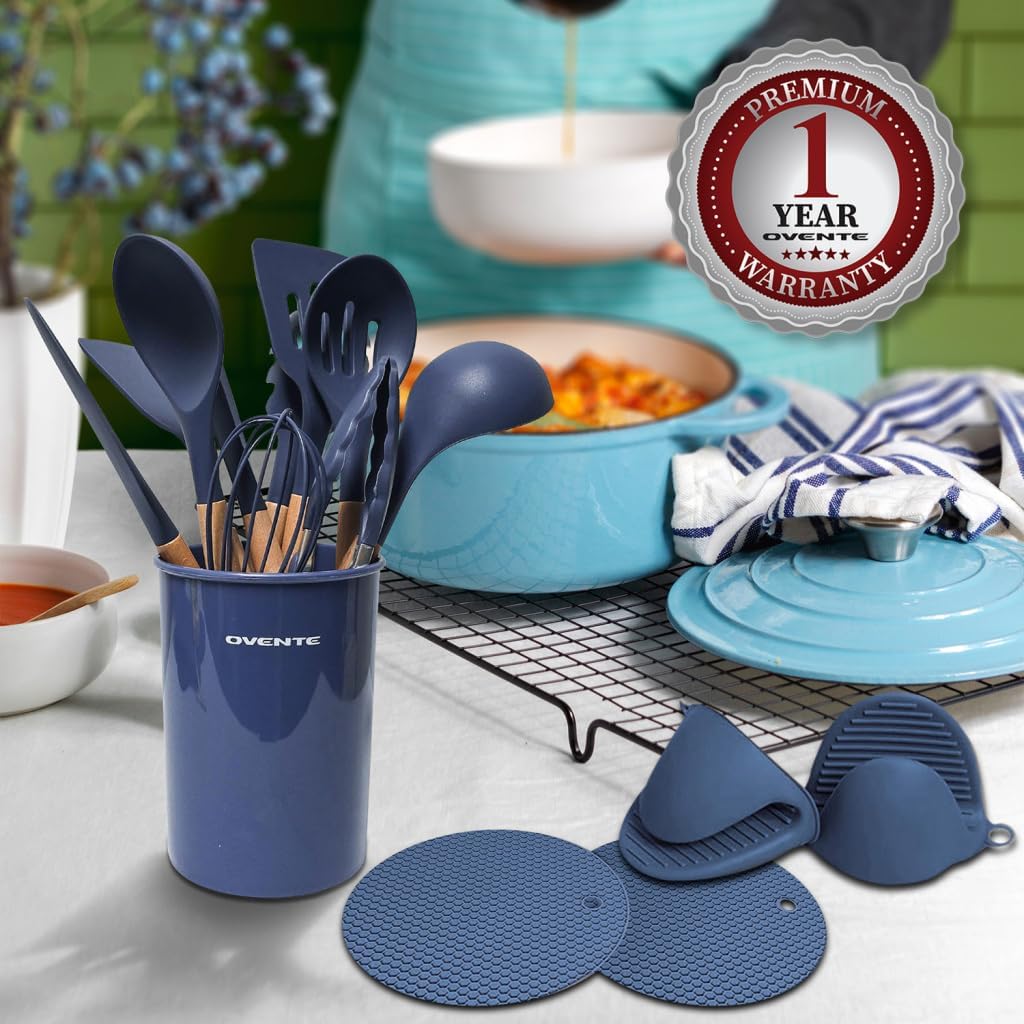 OVENTE Silicone Kitchen Cooking Utensils Set SPS17BL