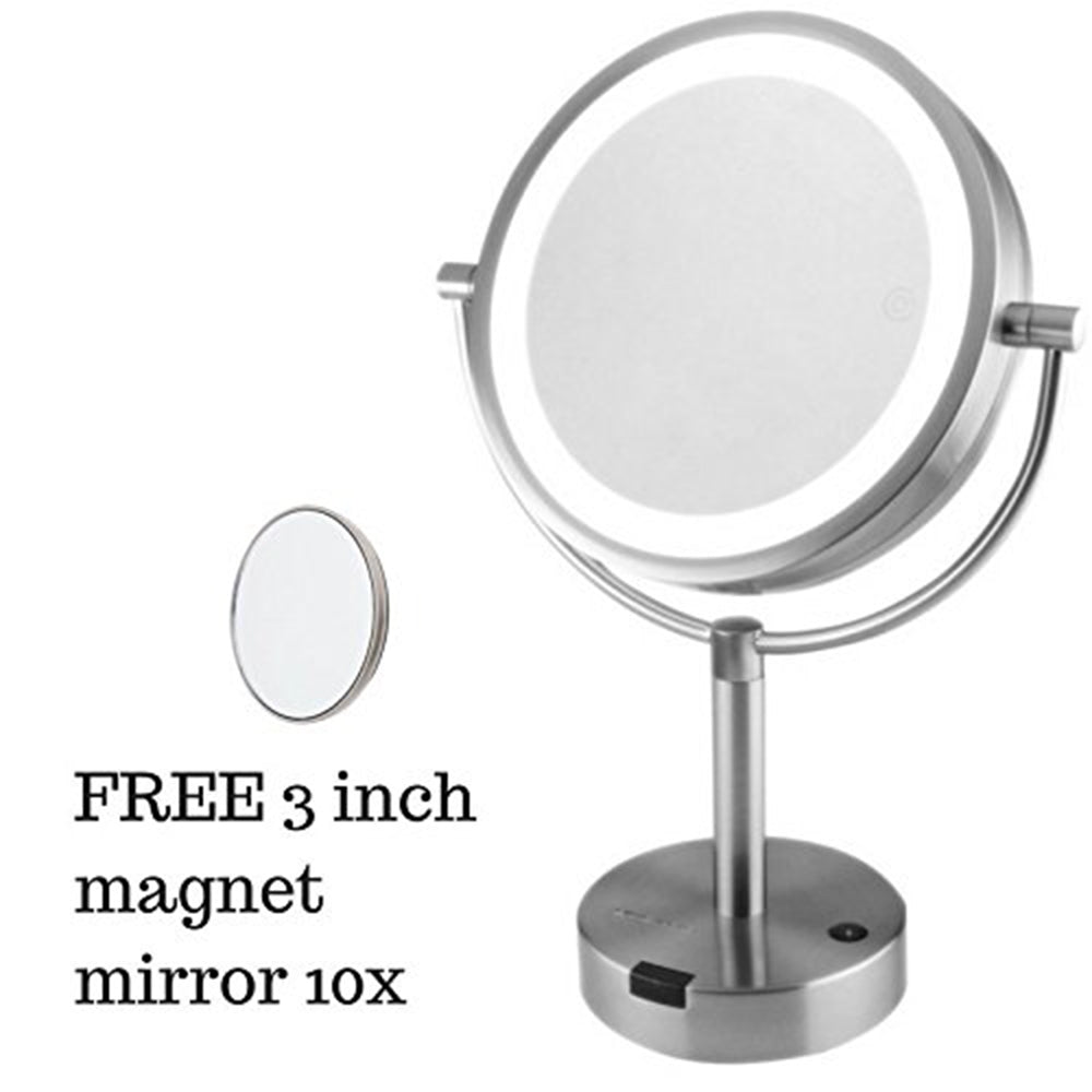 Ovente 8.5” Double Sided Tabletop Vanity Mirror with 3-Tone LED Light and Motion Sensor MPTS8385BR