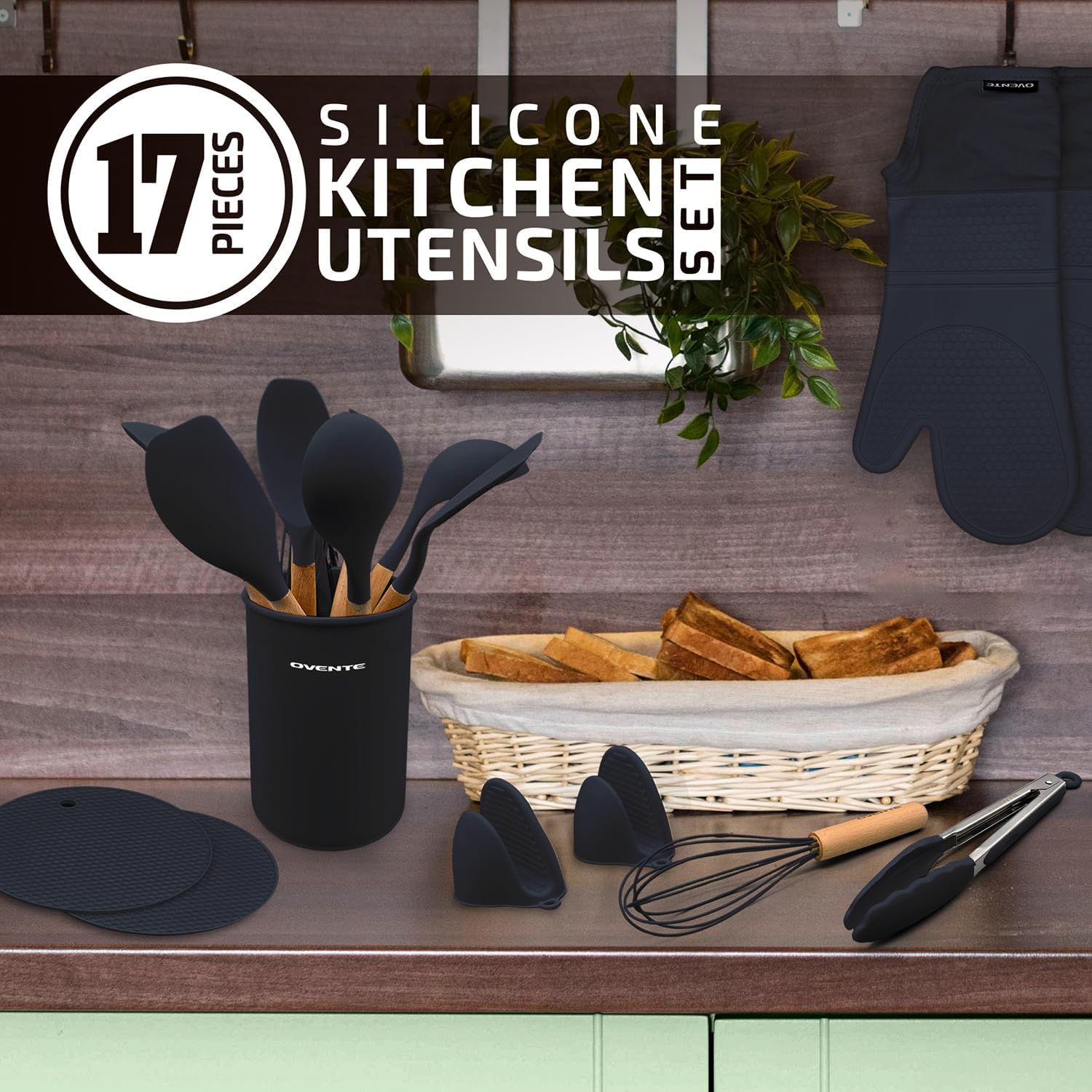OVENTE Silicone Kitchen Cooking Utensils Set SPS17B