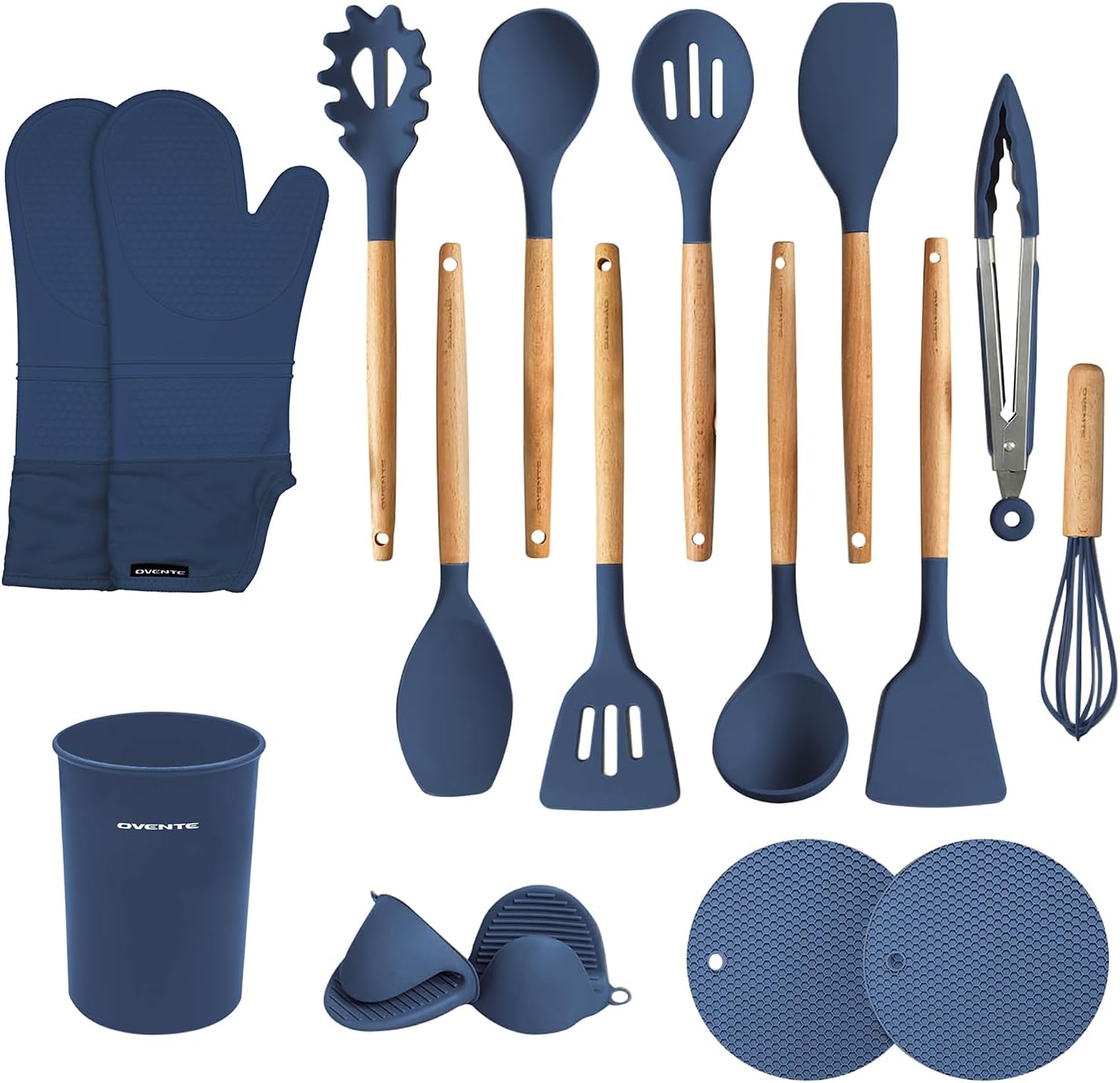 OVENTE Silicone Kitchen Cooking Utensils Set SPS17BL