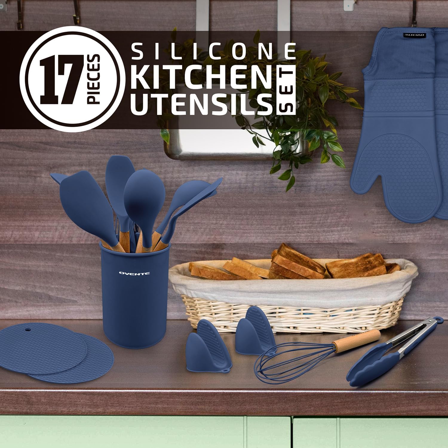 OVENTE Silicone Kitchen Cooking Utensils Set SPS17BL