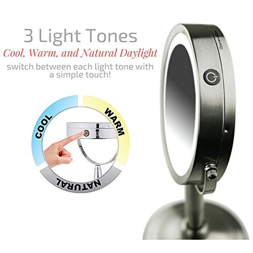 Ovente 8.5” 3-Way Double Sided Vanity Mirror with 3-Tone LED Light MFM85BR1X5X