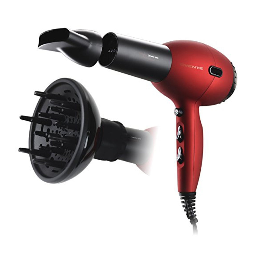 Ovente Ceramic Coated Ionic Tourmaline Hair Dryer with Diffuser and Concentrator Nozzle X3400BR