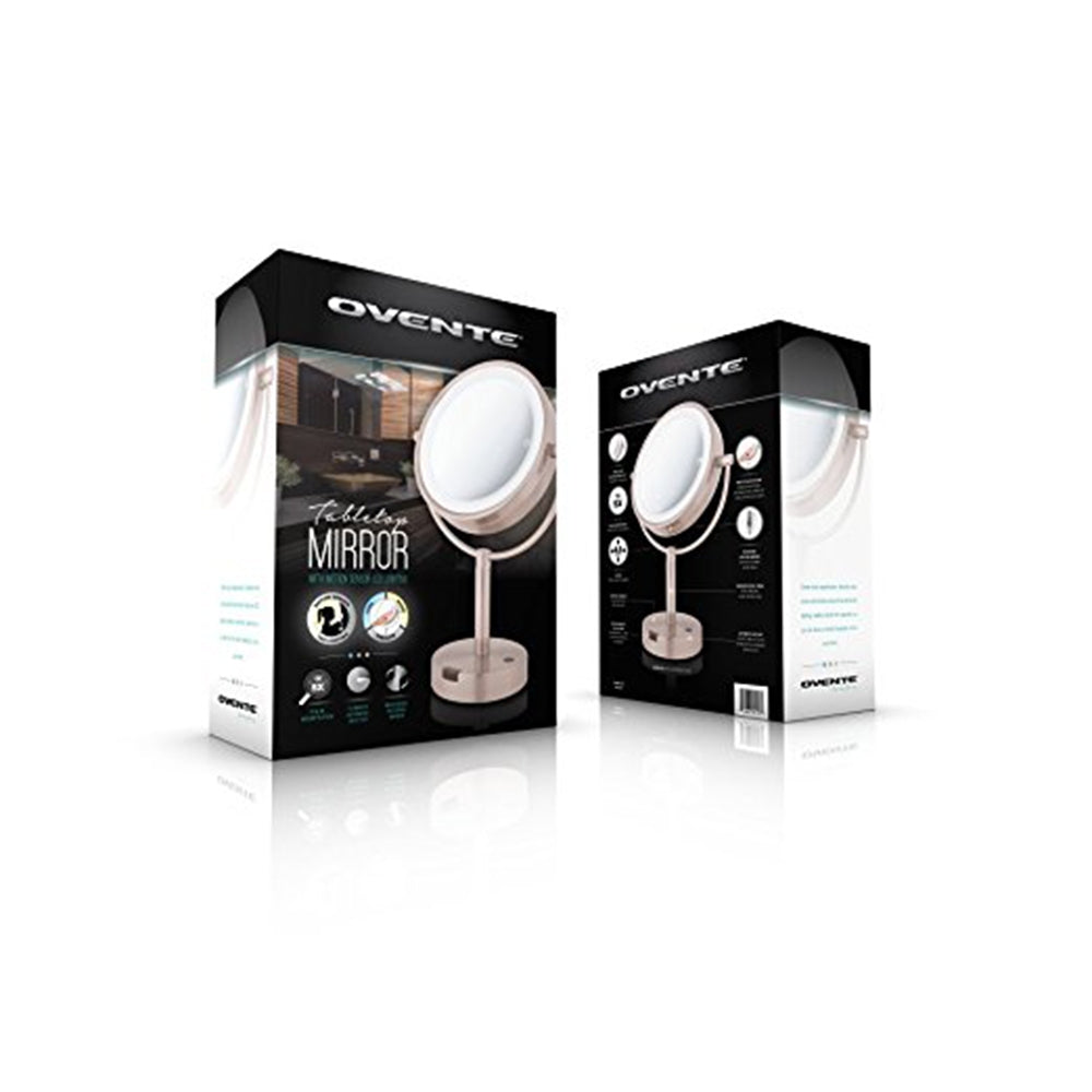 Ovente 8.5” Double Sided Tabletop Vanity Mirror with 3-Tone LED Light and Motion Sensor MPTS8385BR