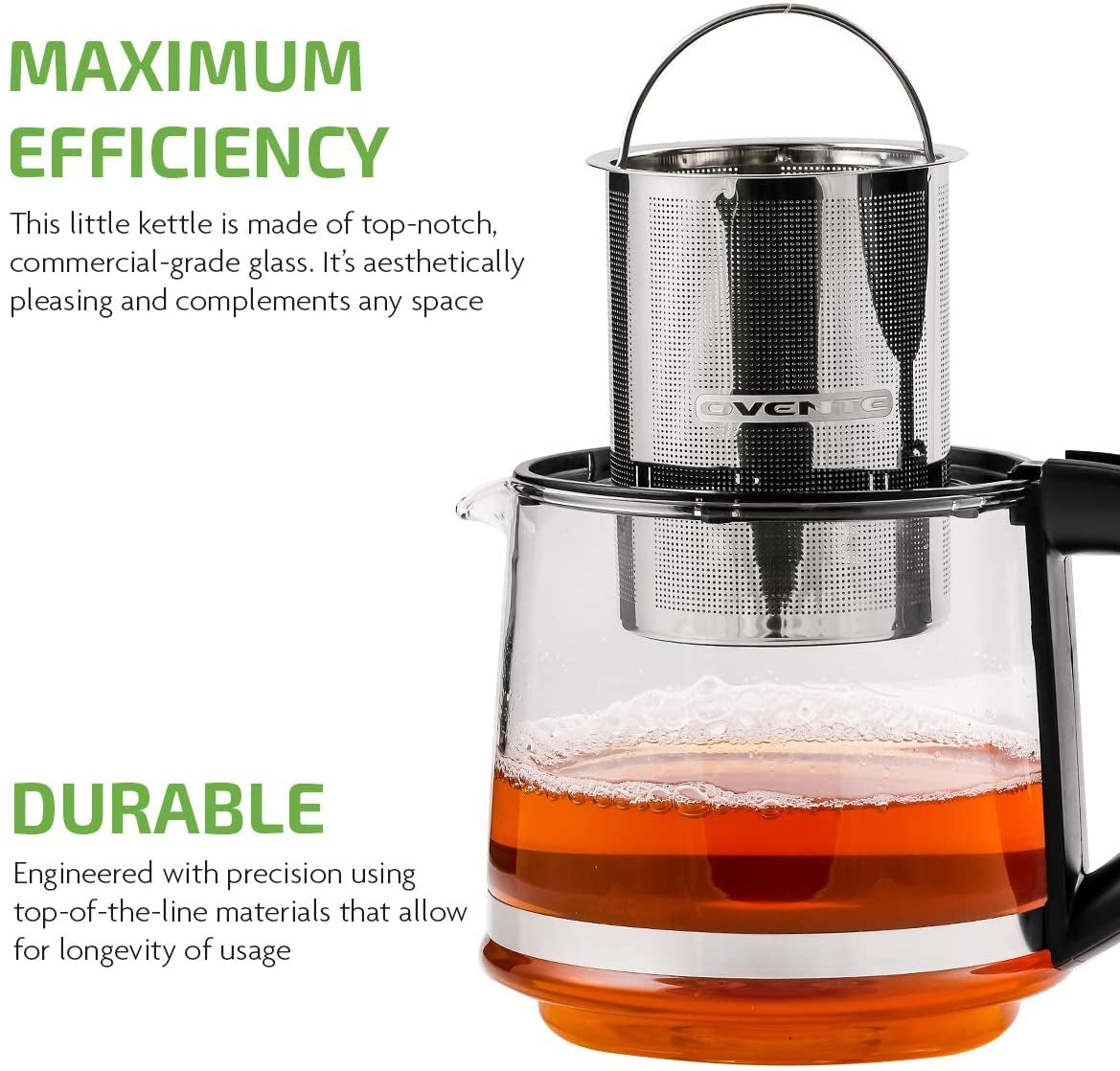 Ovente 27 oz Glass Tea Kettle FGK27B