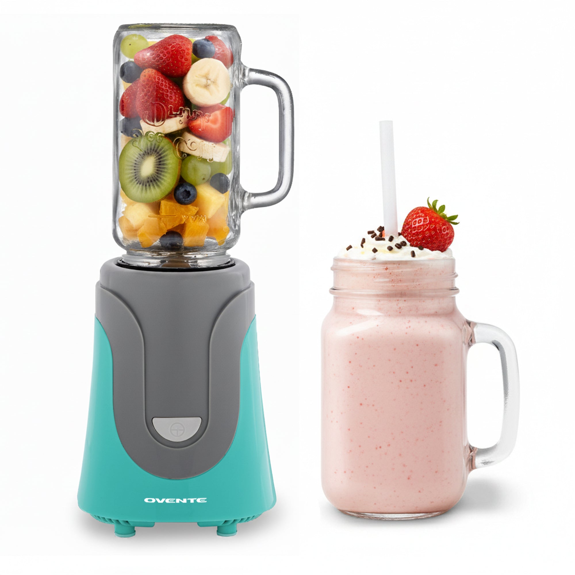 Ovente Personal Portable Electric Blender with 18oz Glass Mug BLH1002T