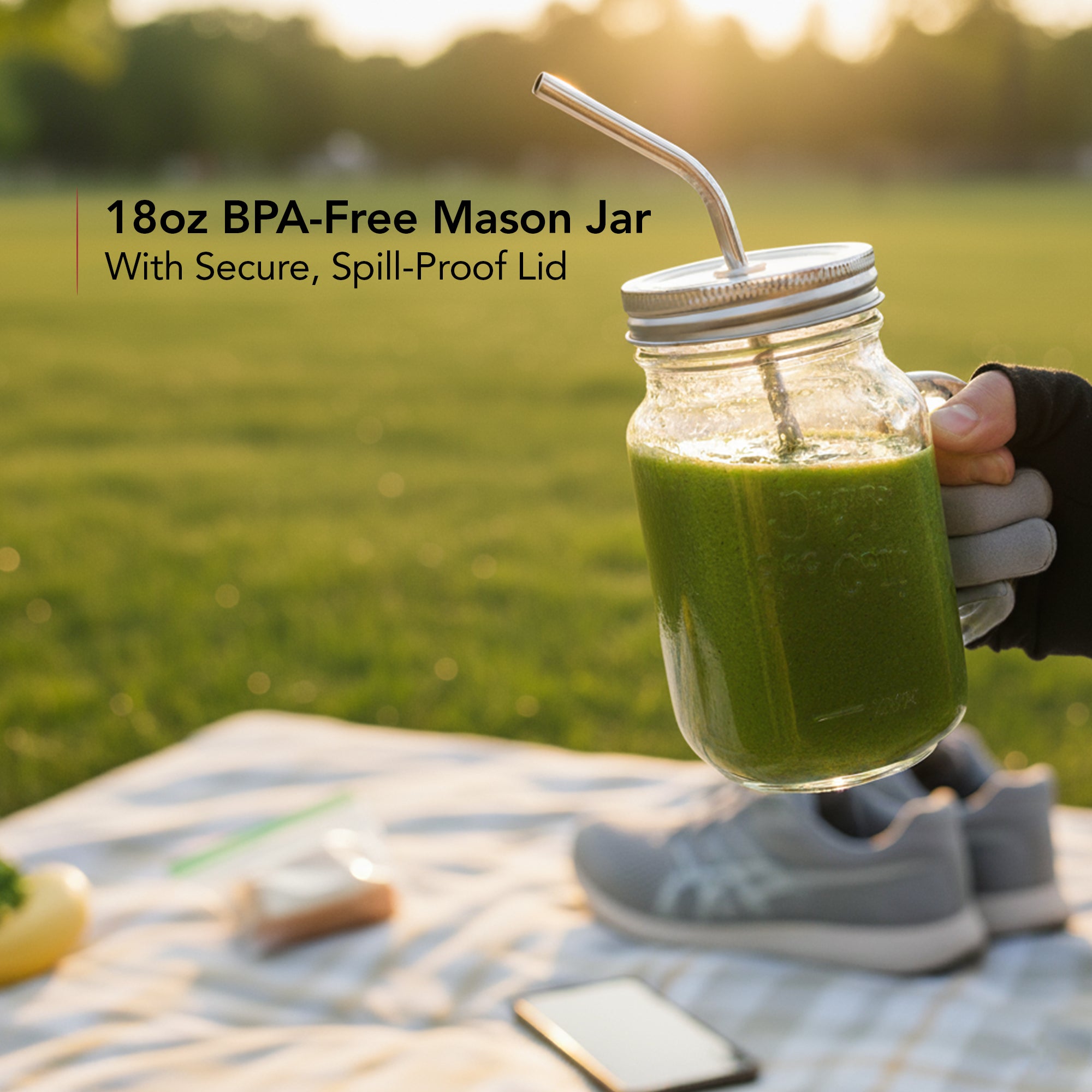 Ovente Personal Portable Electric Blender with 18oz Glass Mug BLH1002T