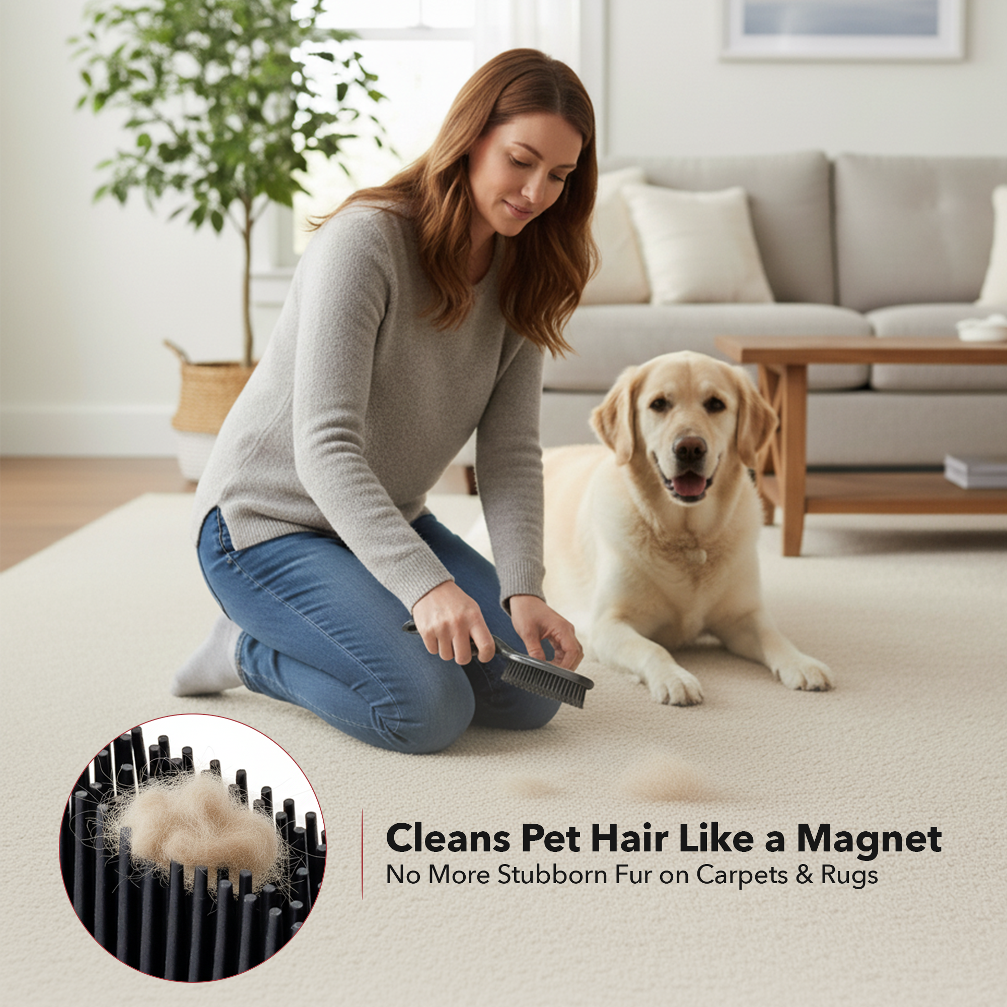 OVENTE Pet Hair Rubber Broom with Squeegee CT2504GY