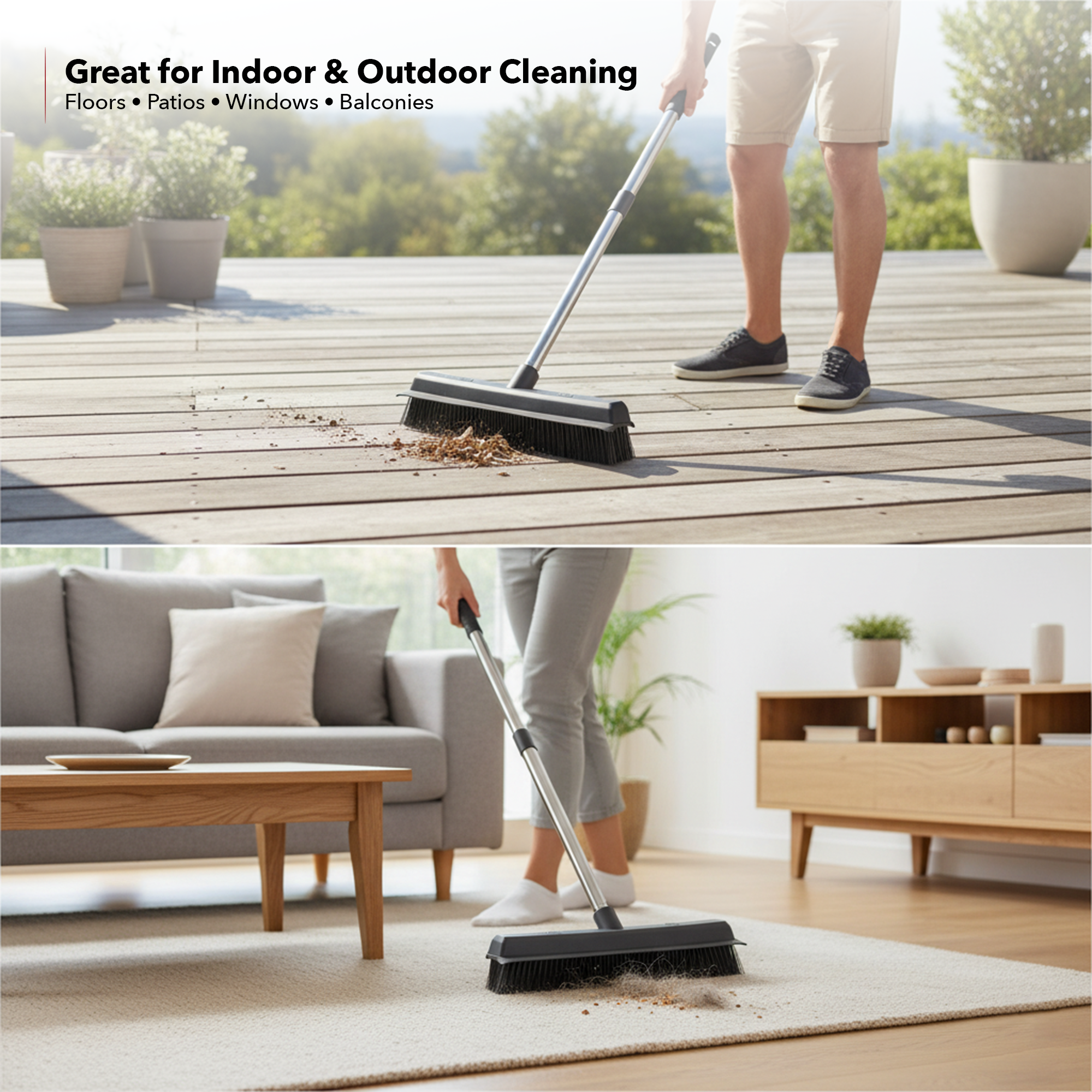 OVENTE Pet Hair Rubber Broom with Squeegee CT2504GY