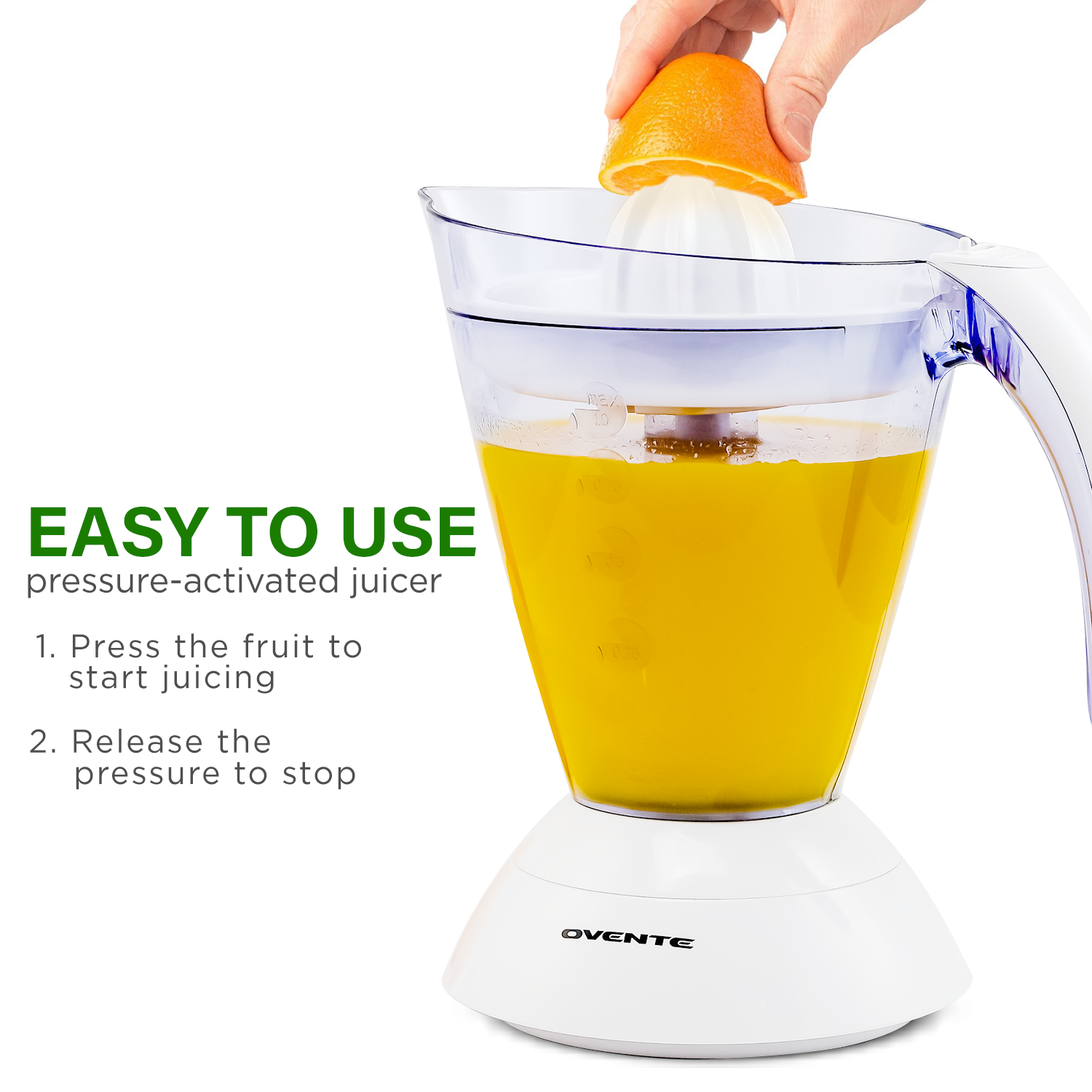 Ovente 34-oz Electric Citrus Juicer with 2 Auto-Reversing Cones JE1034W