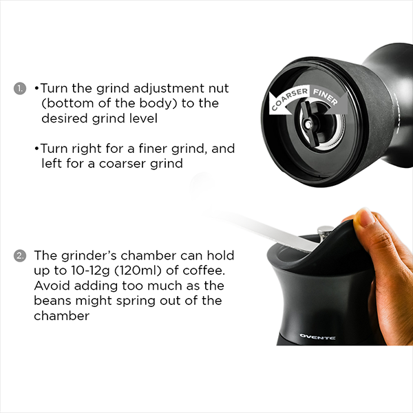 Ovente 12g Stainless Steel Manual Coffee Grinder CGM130B