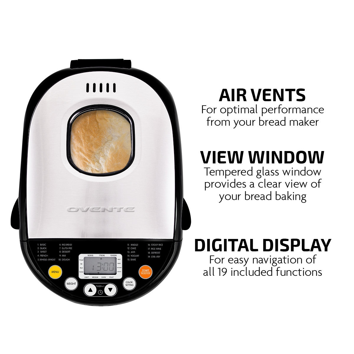 Ovente Electric Stainless Steel Bread Maker BRM5020B