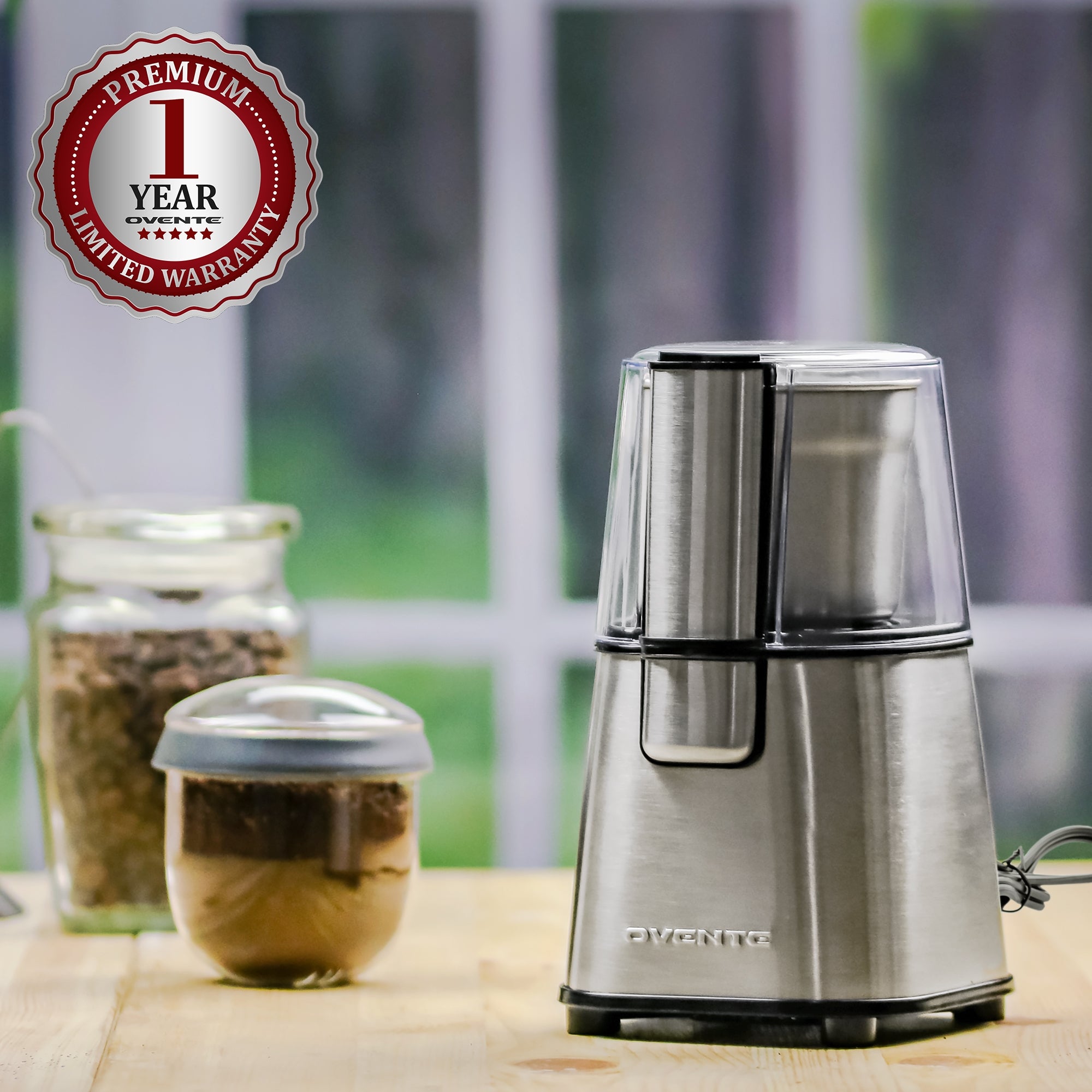 Ovente Electric Coffee Grinder with 2-Blade Grinding Bowl CG620S