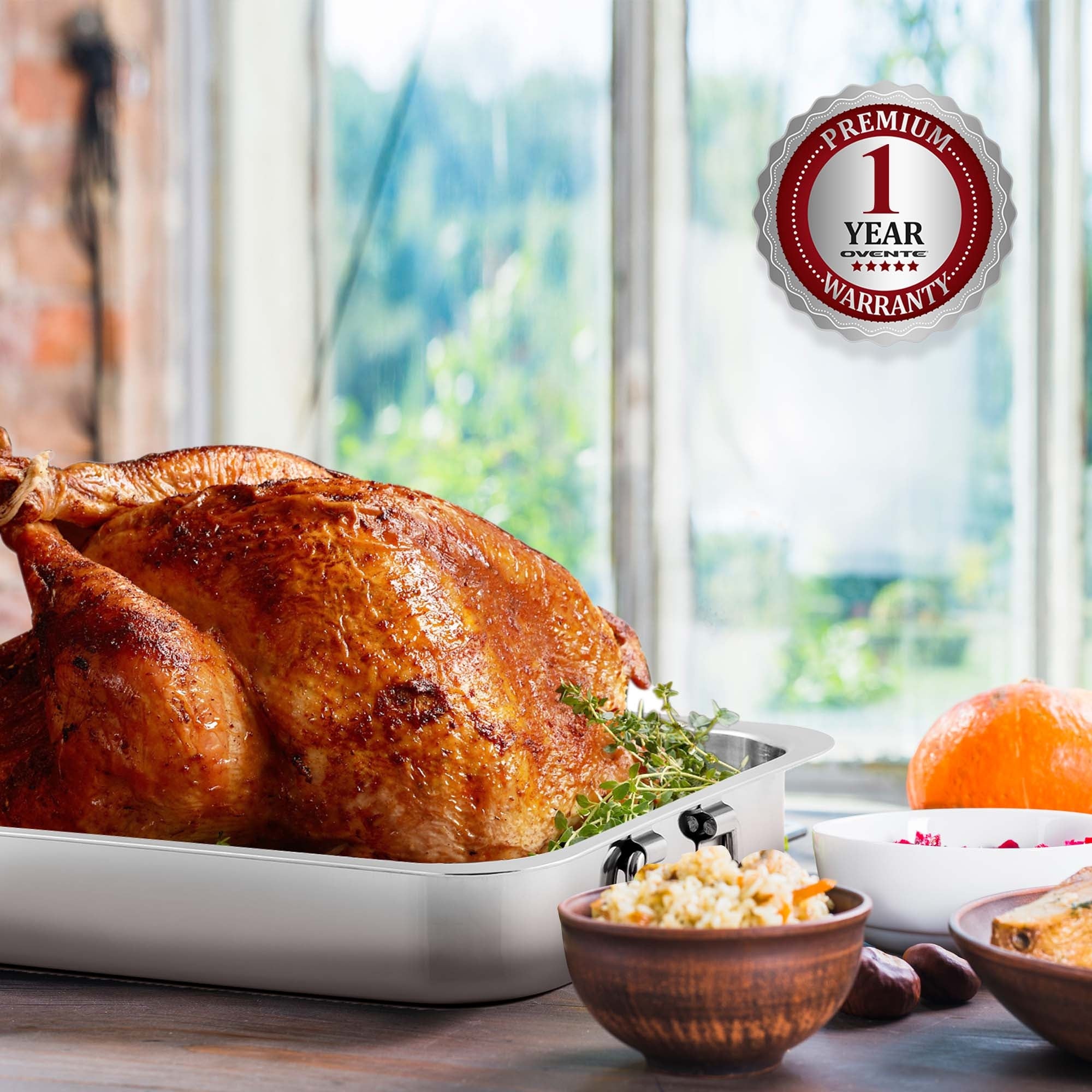 Ovente Stainless Steel Non-Stick Roasting Pan with Rack CWR23131S