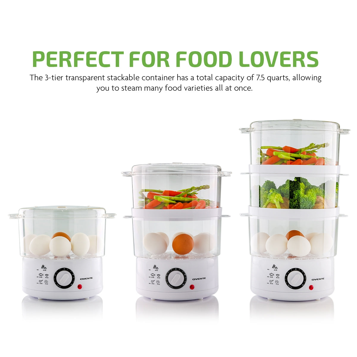 Ovente Three-Tier Electric Food Steamer FS53W