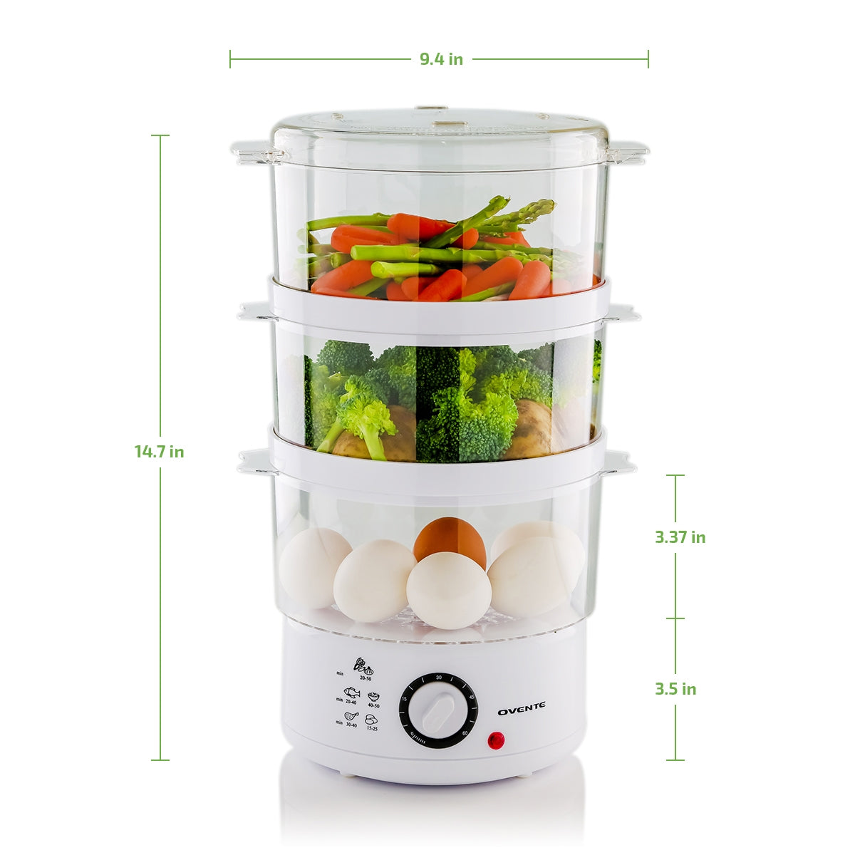 Ovente Three-Tier Electric Food Steamer FS53W