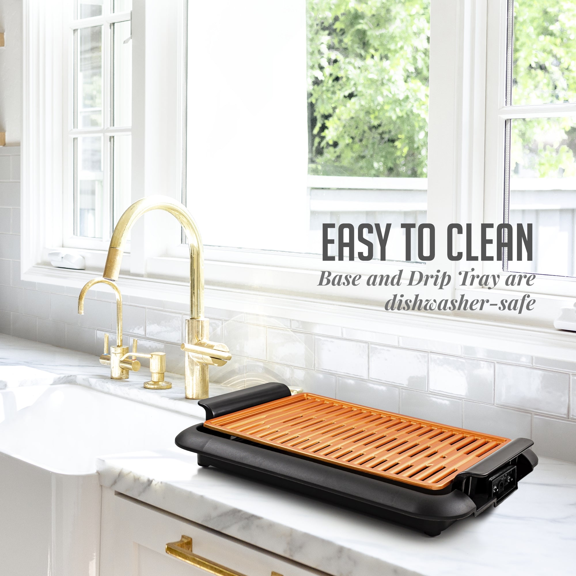 Ovente Electric Indoor Grill with Non-Stick Copper Plate GD1510NLCO