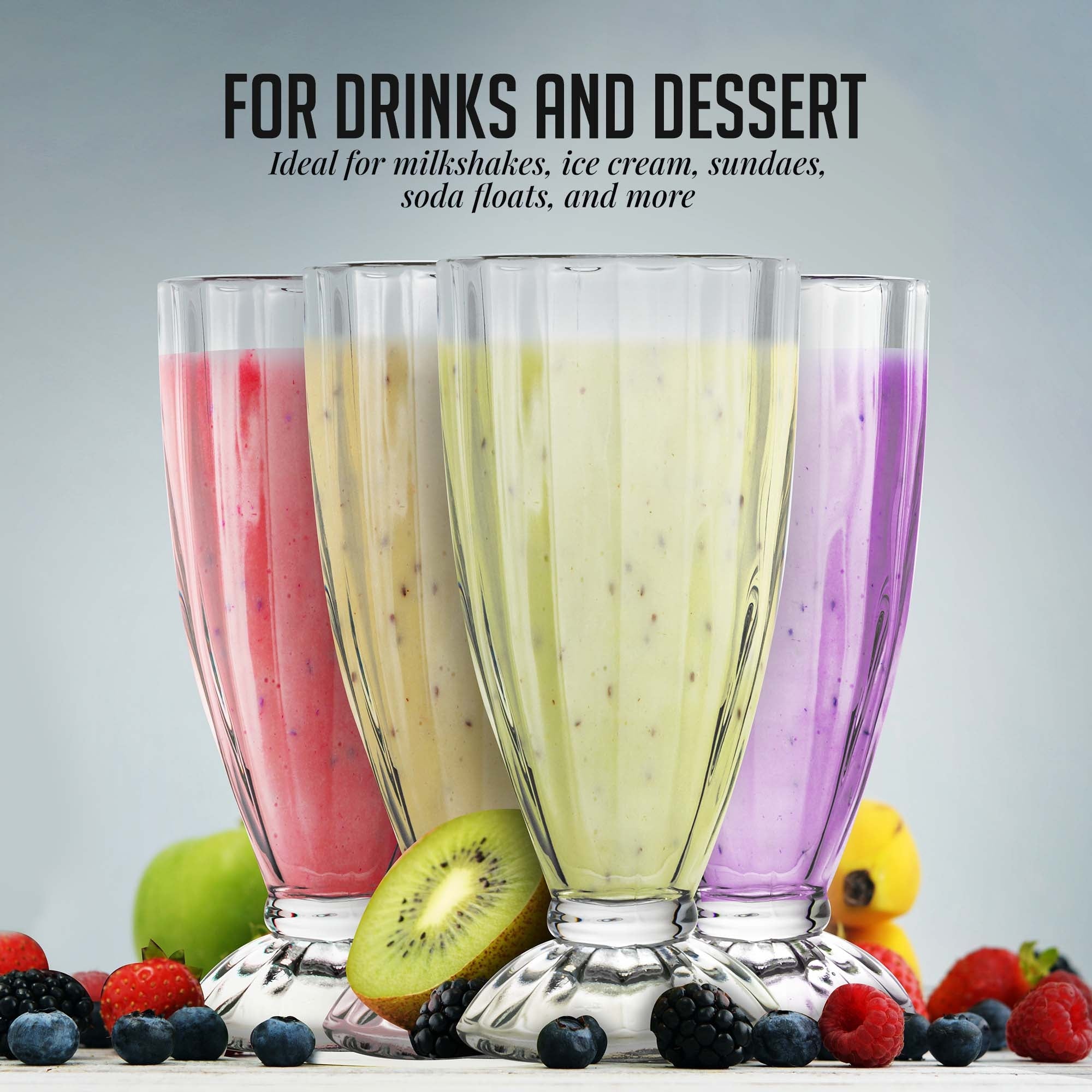 Ovente 4-Piece Milkshake Glasses Set GM22040