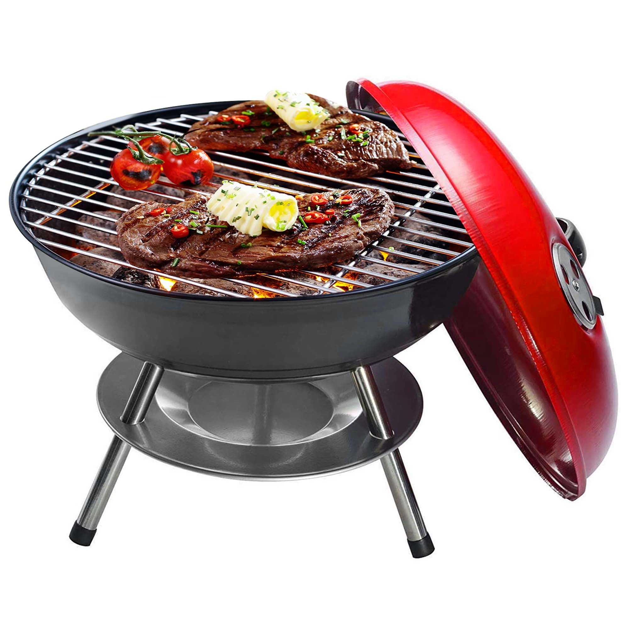 Ovente Portable Charcoal Grill with Dual-Venting System GQR0400BR