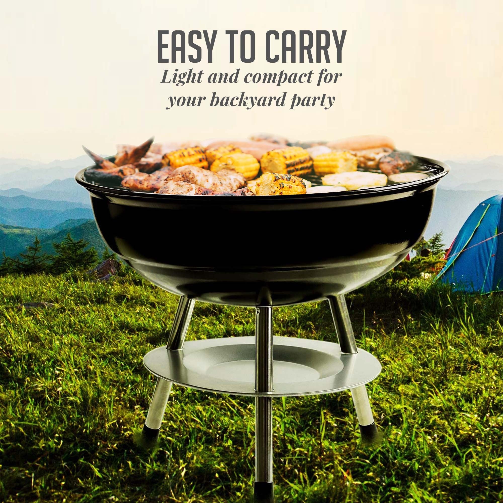 Ovente Portable Charcoal Grill with Dual-Venting System GQR0400BR