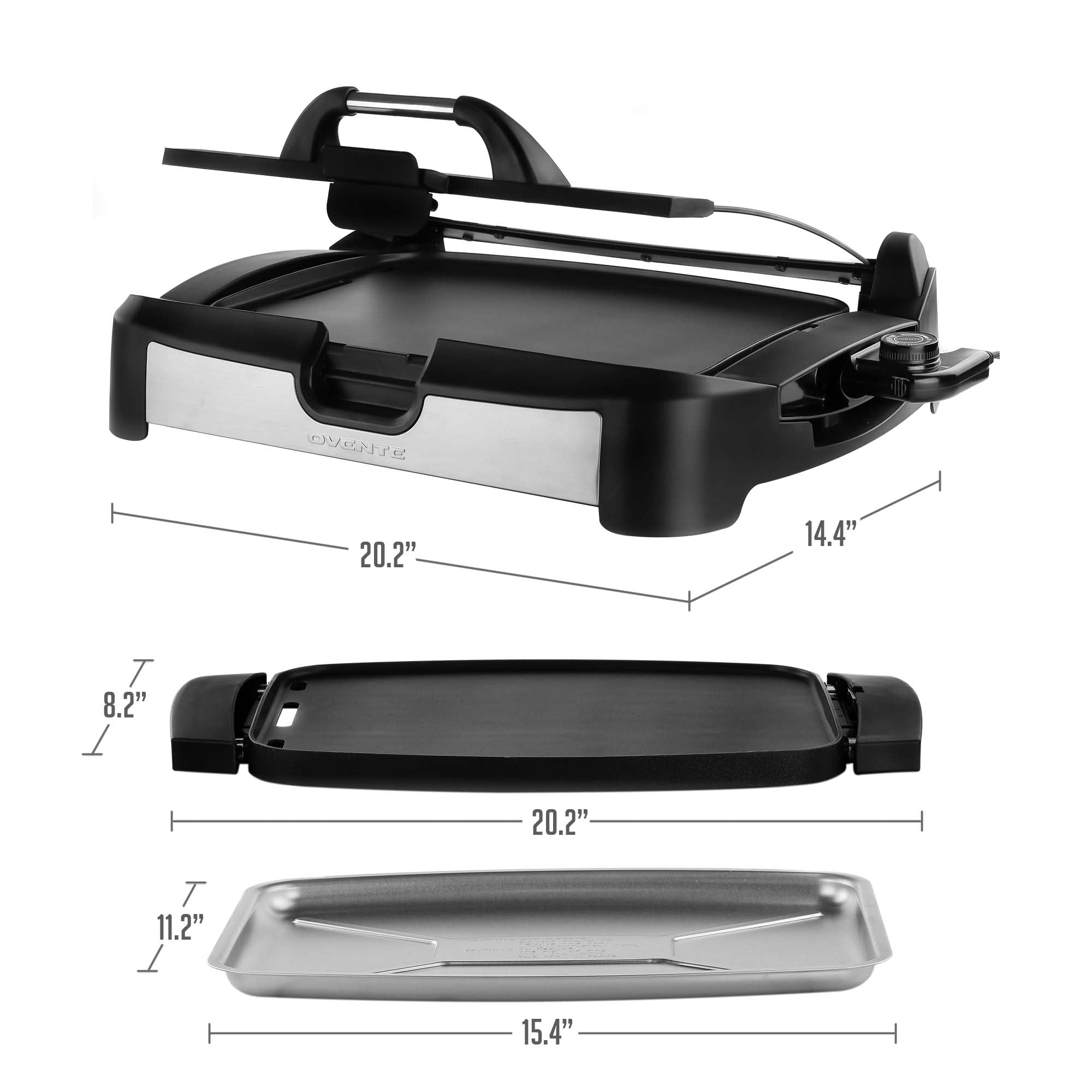Ovente Reversible Electric Grill and Griddle with Heat-Tempered Glass Lid GR2001B