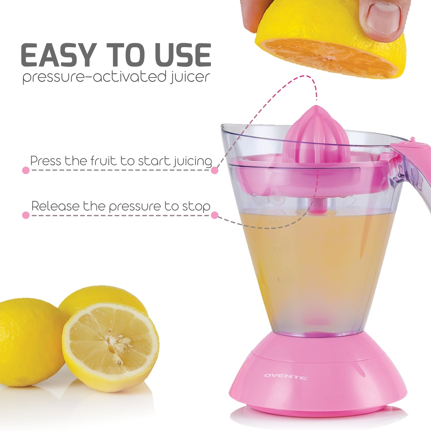 Ovente 34-oz Electric Citrus Juicer with 2 Auto-Reversing Cones JE1034P