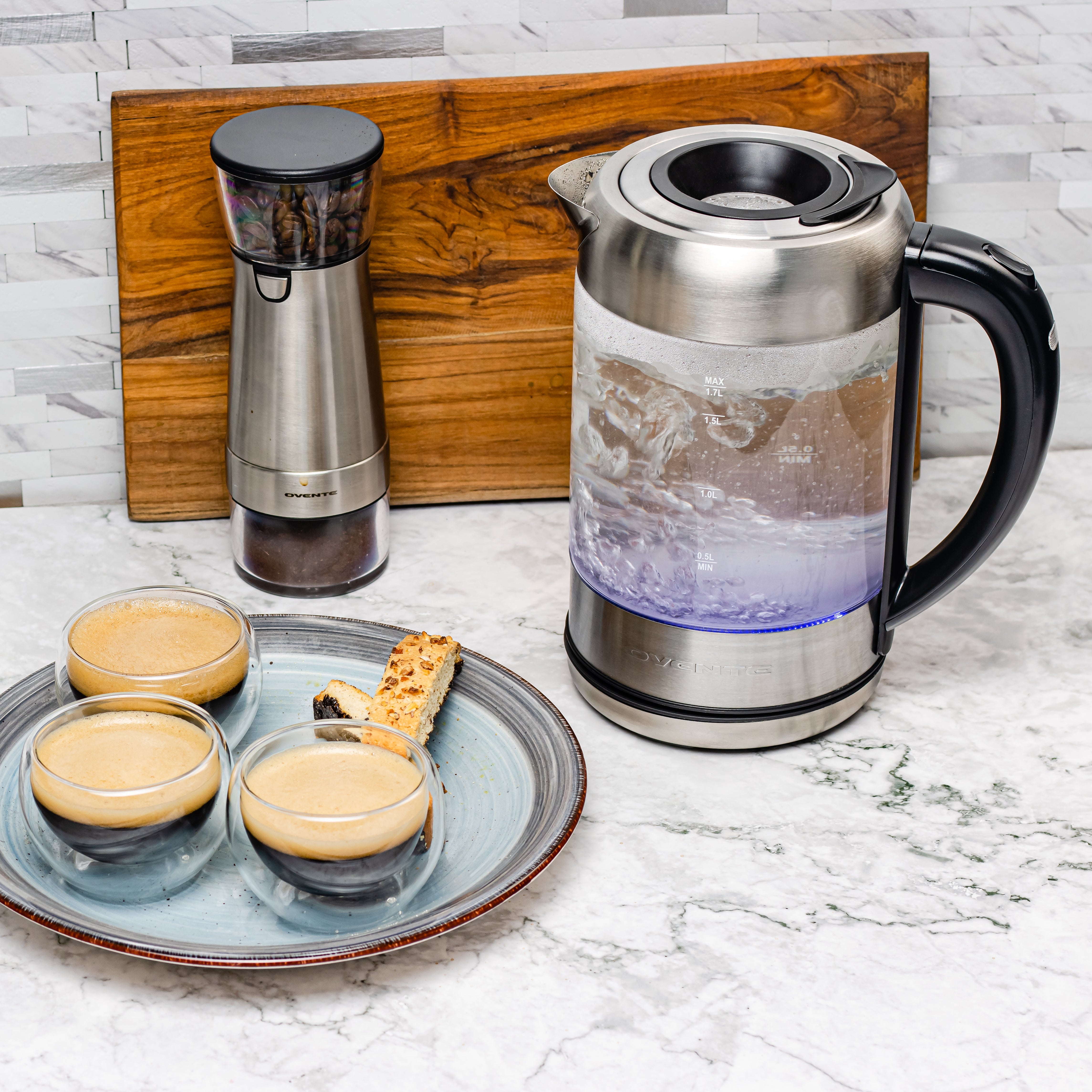 Ovente 1.7 Liter Glass Electric Hot Water Kettle With ProntoFill Technology KG612S