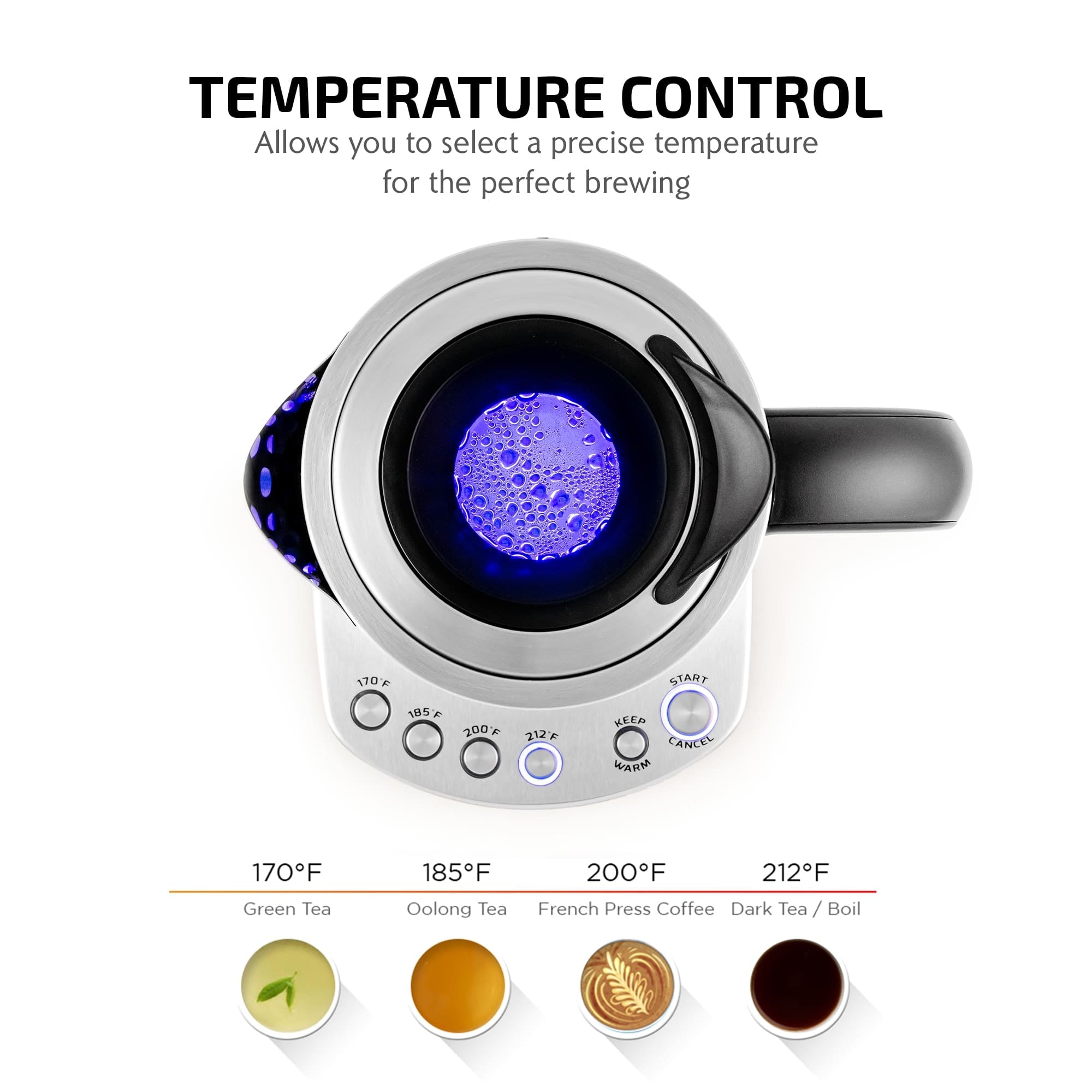 Ovente 1.7 Liter Electric Glass Hot Water Kettle with ProntoFill Tech and Stainless Steel Teapot Infuser KG733S & FGK27B