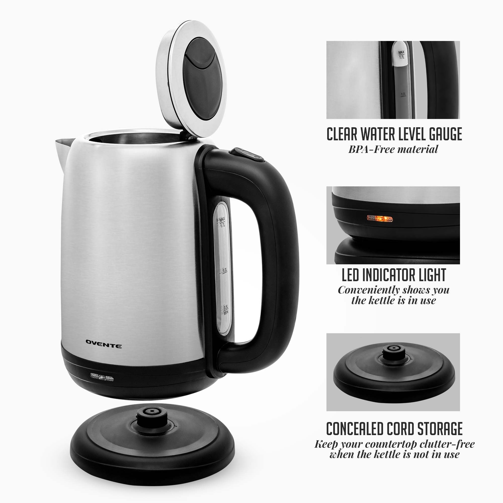 Ovente 1.7 Liter Electric Hot Water Kettle KS27S