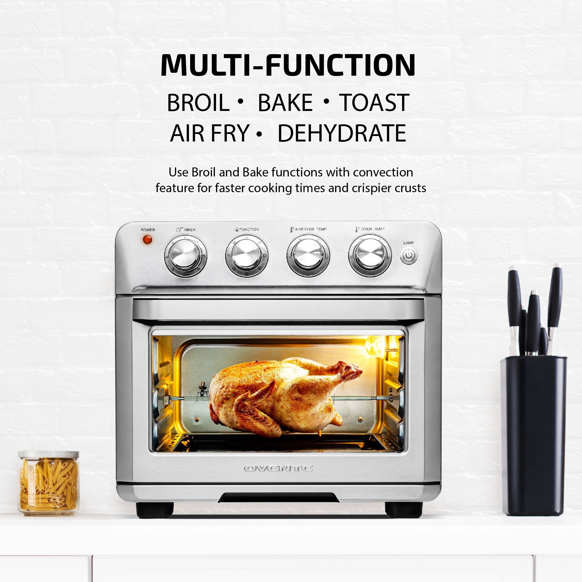 Ovente 25L Multi-Function Air Fryer Rotisserie Oven OFM2025BR