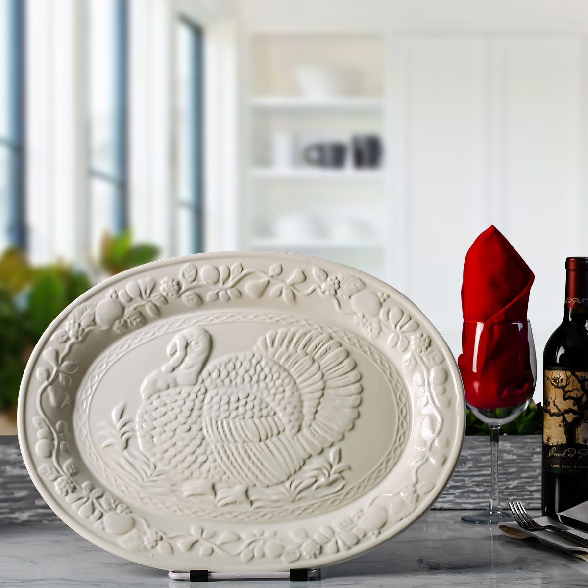 Ovente 22 lb Ceramic Turkey Serving Platter P4565W