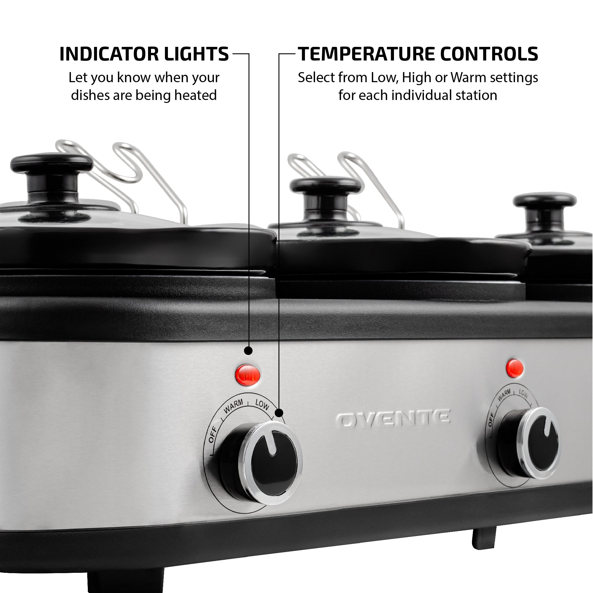 Ovente 3-Station Buffet Server with Slow Cooker Function SLO315CBR