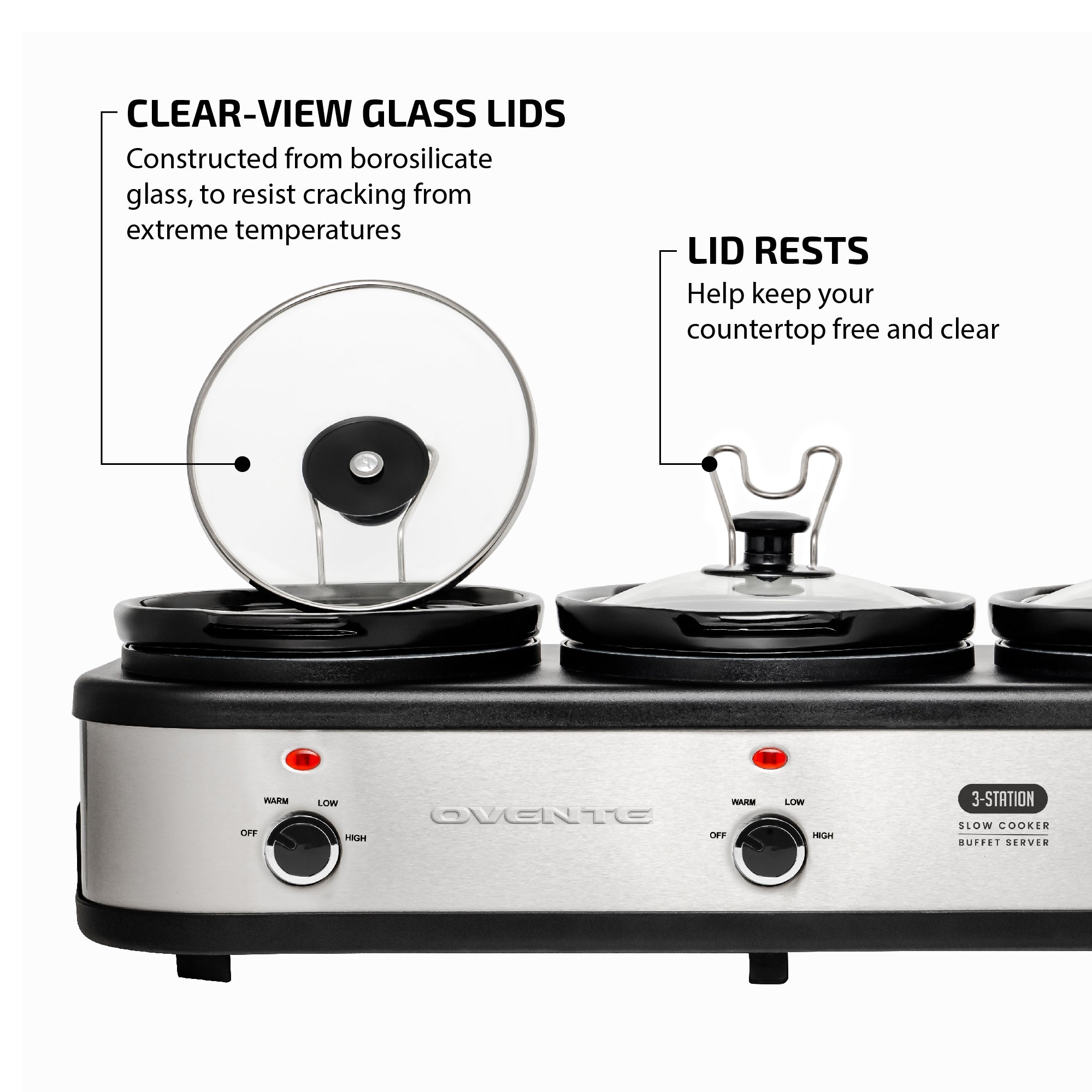 Ovente 3-Station Buffet Server with Slow Cooker Function SLO315CBR