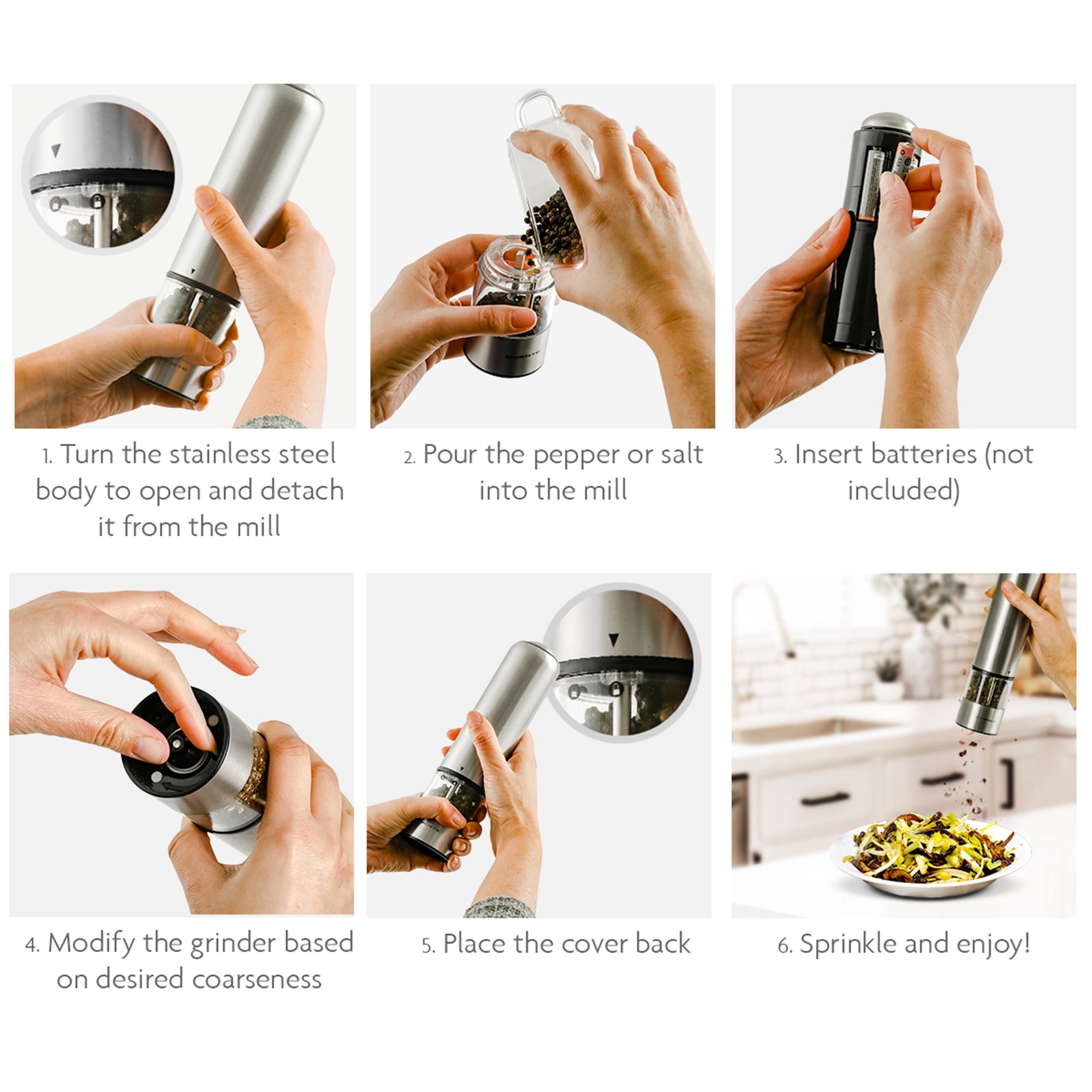 Ovente Electric Stainless Steel Salt and Pepper Grinder Set with Ceramic Blades SPD112S