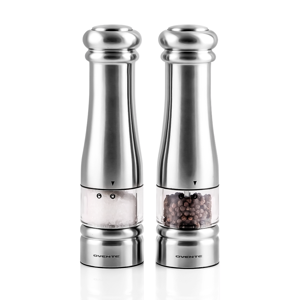 Ovente Electric Stainless Steel Salt and Pepper Grinder Set with Ceramic Blades SPD132S