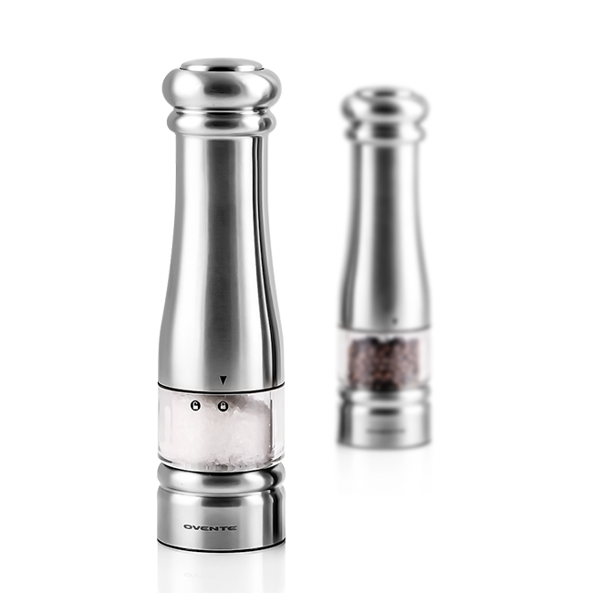 Ovente Electric Stainless Steel Salt and Pepper Grinder Set with Ceramic Blades SPD132S