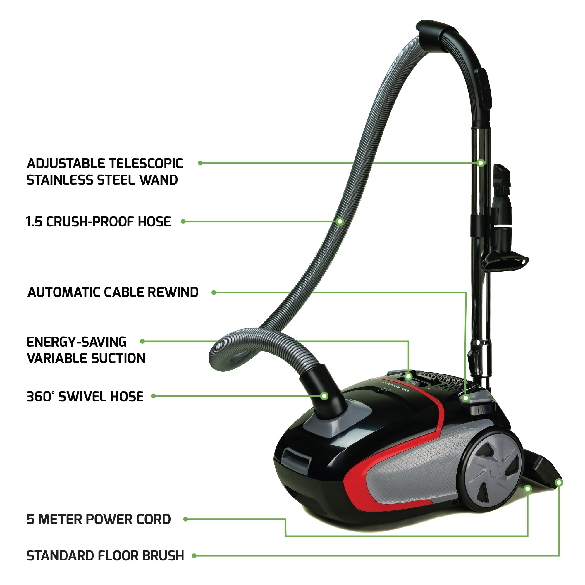 Ovente Canister Vacuum Cleaner Set ST1600B & ACPST16041