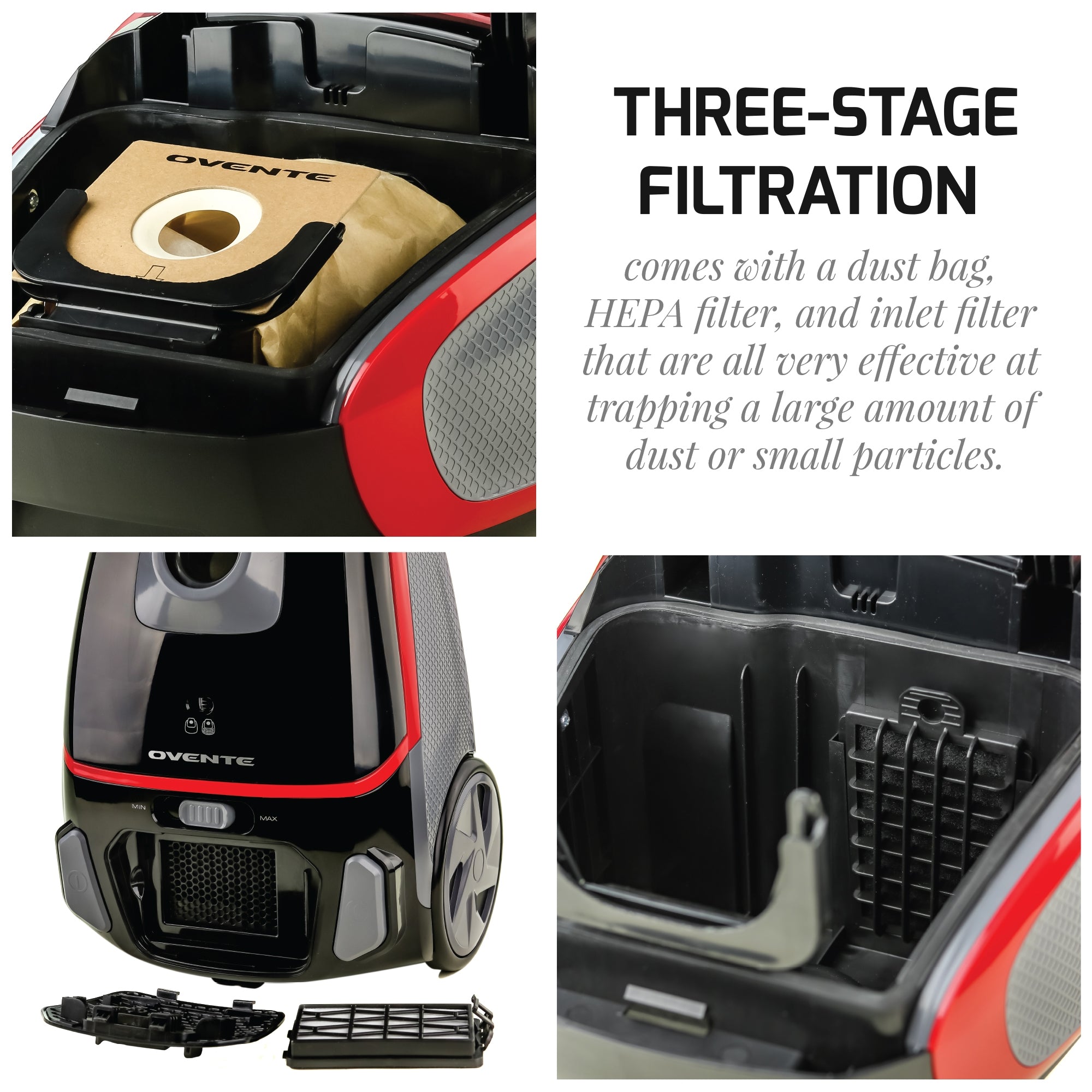 Ovente Canister Vacuum Cleaner Set ST1600B & ACPST16041