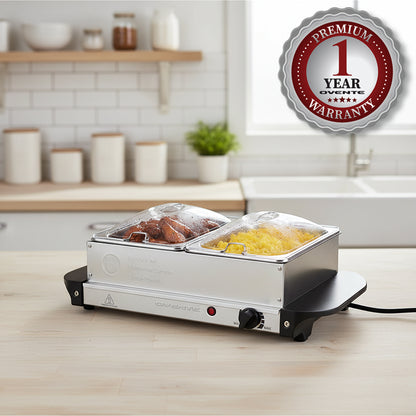 Ovente Electric Buffet Server Tray with Dual Stainless Steel Pans FW152S