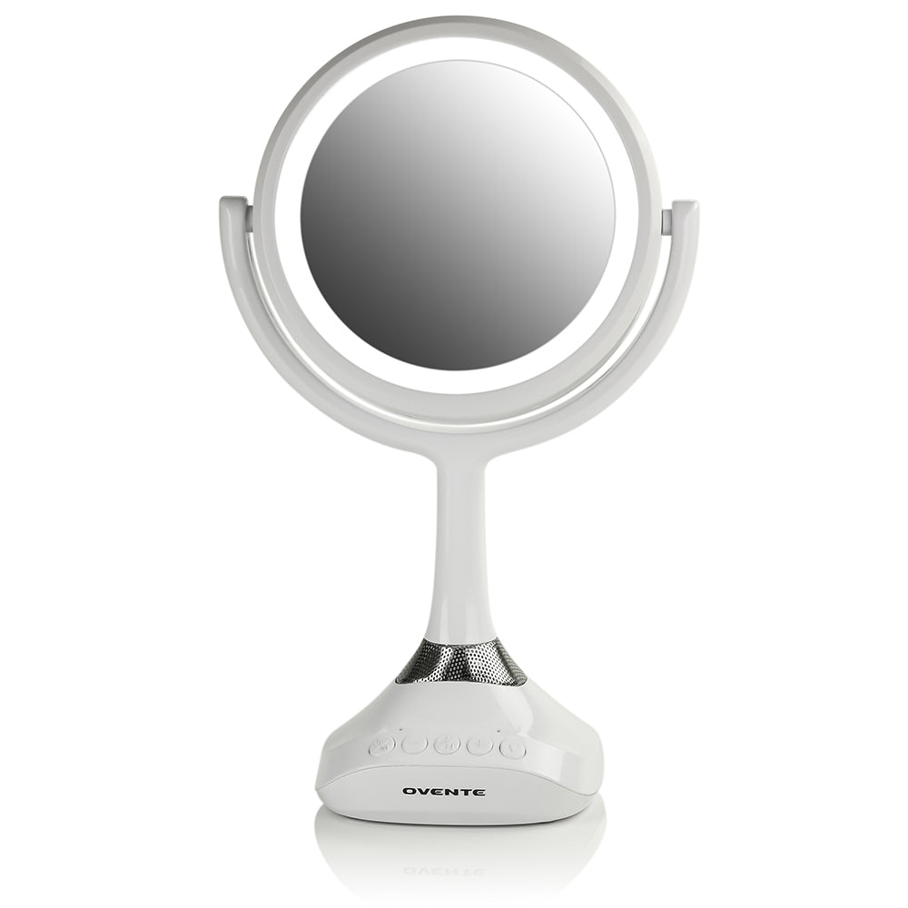 Ovente 6” Double Sided Tabletop Vanity Mirror with LED Light and Speaker MRT06 Series