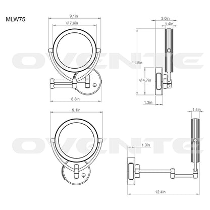 Ovente 7.5” Double Sided Wall-Mounted Vanity Mirror with LED Light MLW75 Series