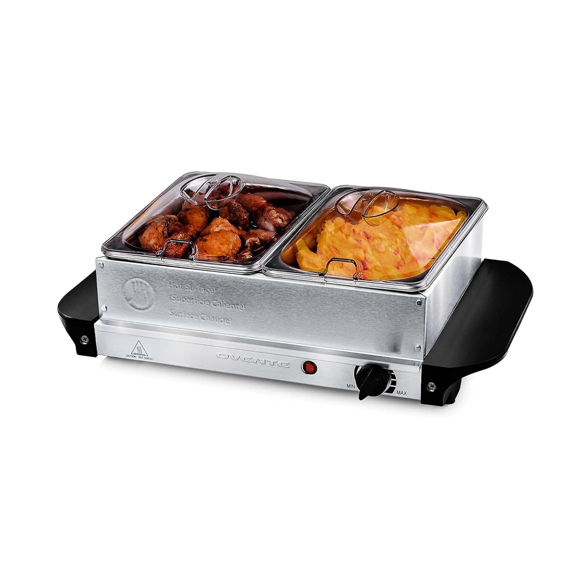 Ovente Electric Buffet Server Tray with Dual Stainless Steel Pans FW152S