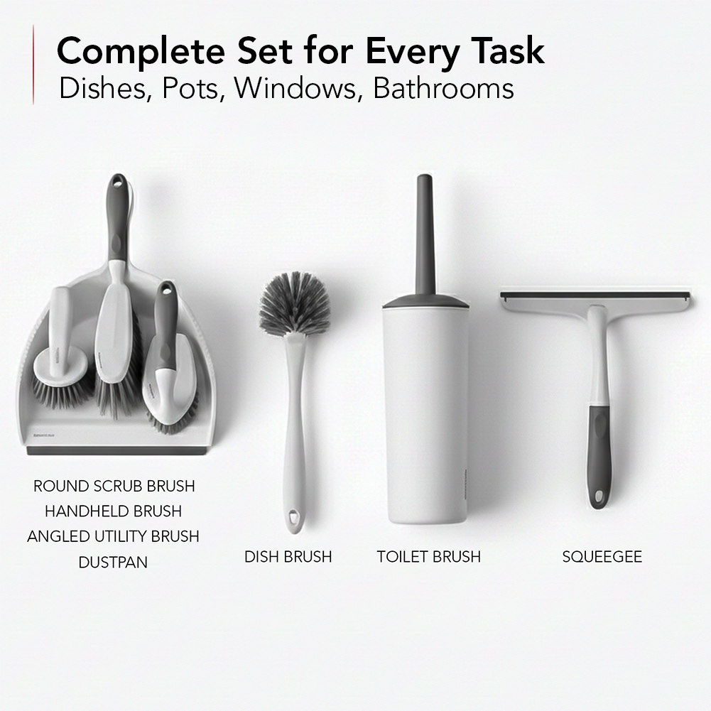 OVENTE 5pcs Scrub Brush Set with Wiper & Dustpan CTB018WGY