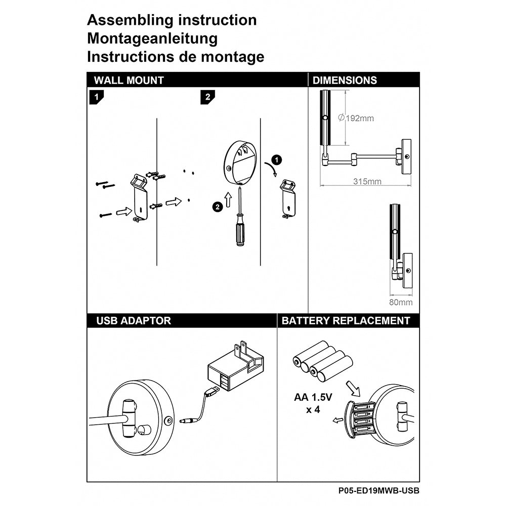 Ovente 7.5” Double Sided Wall-Mounted Vanity Mirror with LED Light MLW75 Series