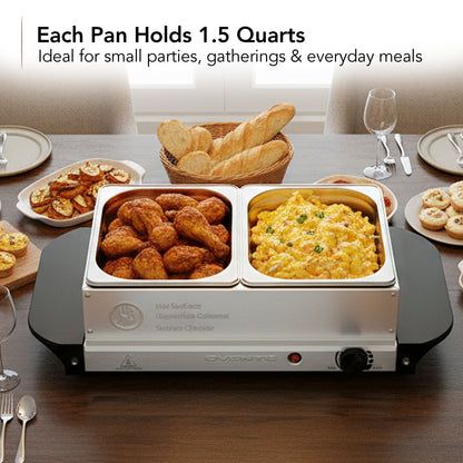 Ovente Electric Buffet Server Tray with Dual Stainless Steel Pans FW152S
