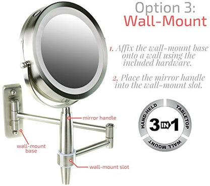 Ovente 8.5” 3-Way Double Sided Vanity Mirror with 3-Tone LED Light MFM85BR1X5X