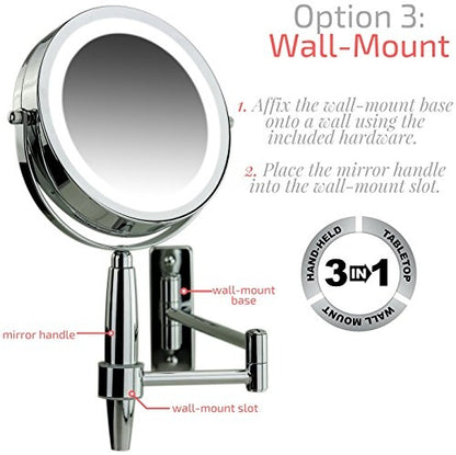 Ovente 8.5” 3-Way Double Sided Vanity Mirror with 3-Tone LED Light MFM85CH1X5X