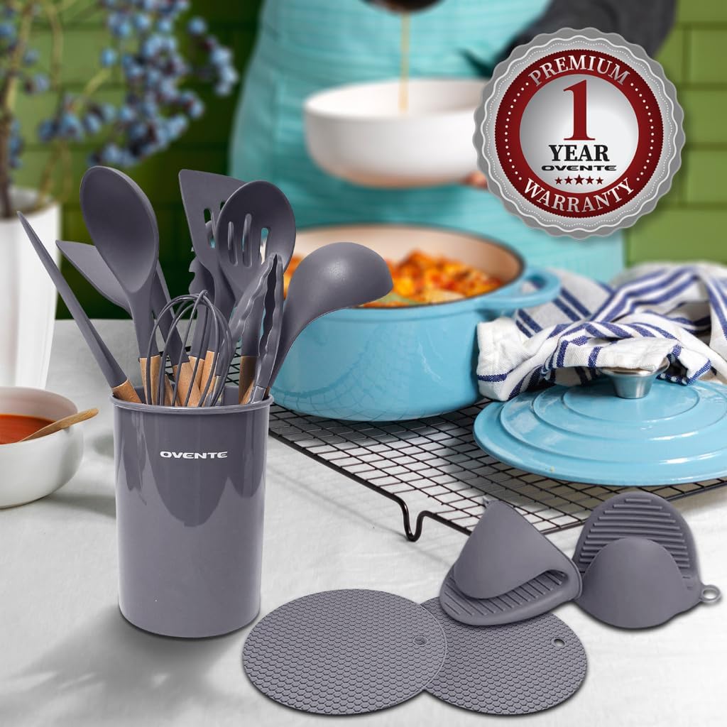 OVENTE Silicone Kitchen Cooking Utensils Set SPS17G